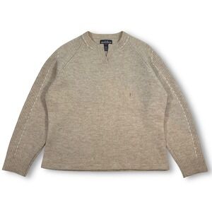 Woolrich‎ Wool V Neck Beige Knit Sweater Long Sleeve Pullover Womens L Petite